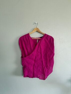 Massimo Dutti Fuchsia 100% Linen Wrap Top
